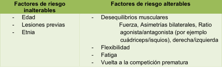 Tabla 1: Factores de riesgo de las lesiones musculares
