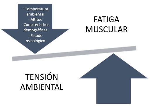 representación de la influencia directa de la tensión ambiental sobre la fatiga muscular 