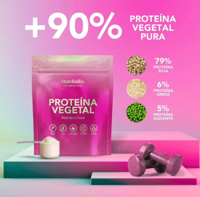 proteína vegetal matcha y fresa