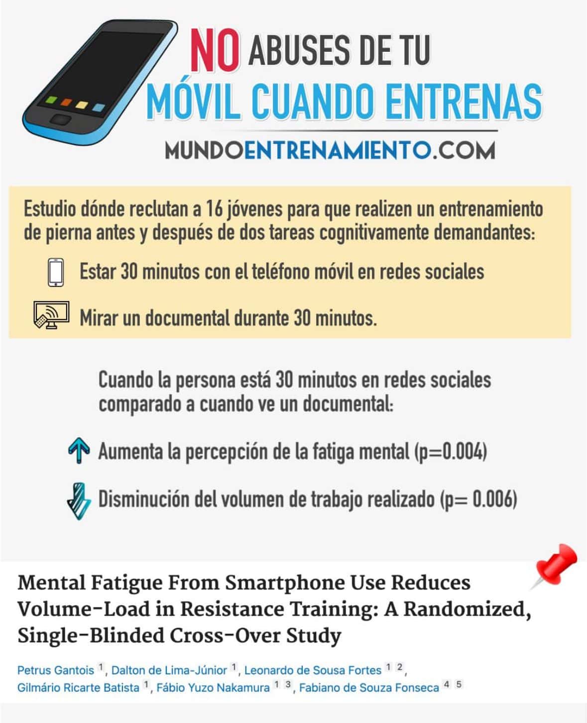 teléfono móvil entre series de entrenamiento