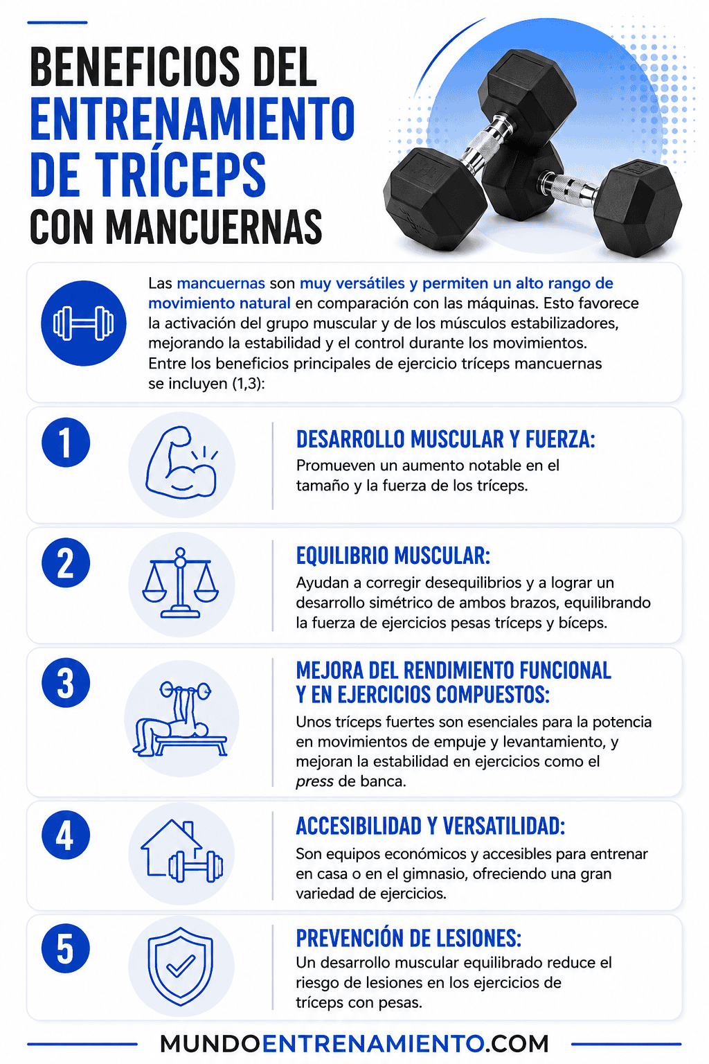 Tríceps con mancuernas【3 Ejercicios excelentes】 Beneficios mancuernas triceps