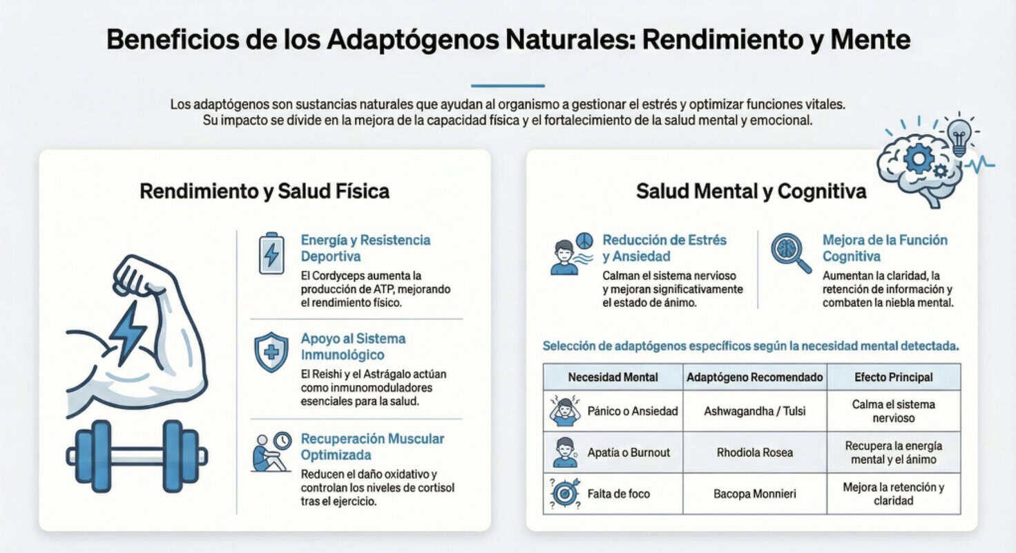 Adaptogenos naturales: tipos y beneficios Beneficios adaptogenos naturales
