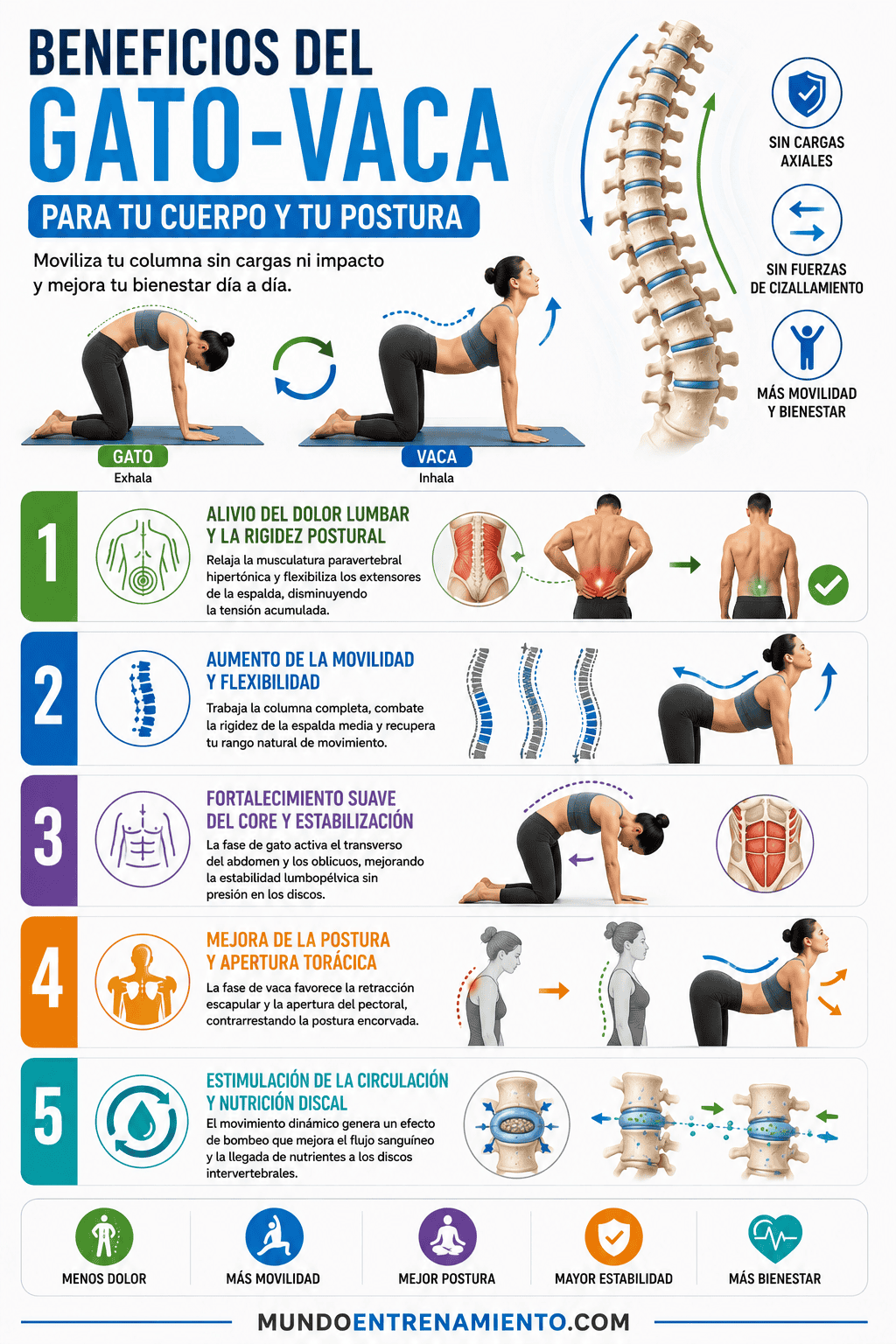 Estiramiento gato-vaca: 5 beneficios, técnica y errores Beneficios estiramiento gato vaca