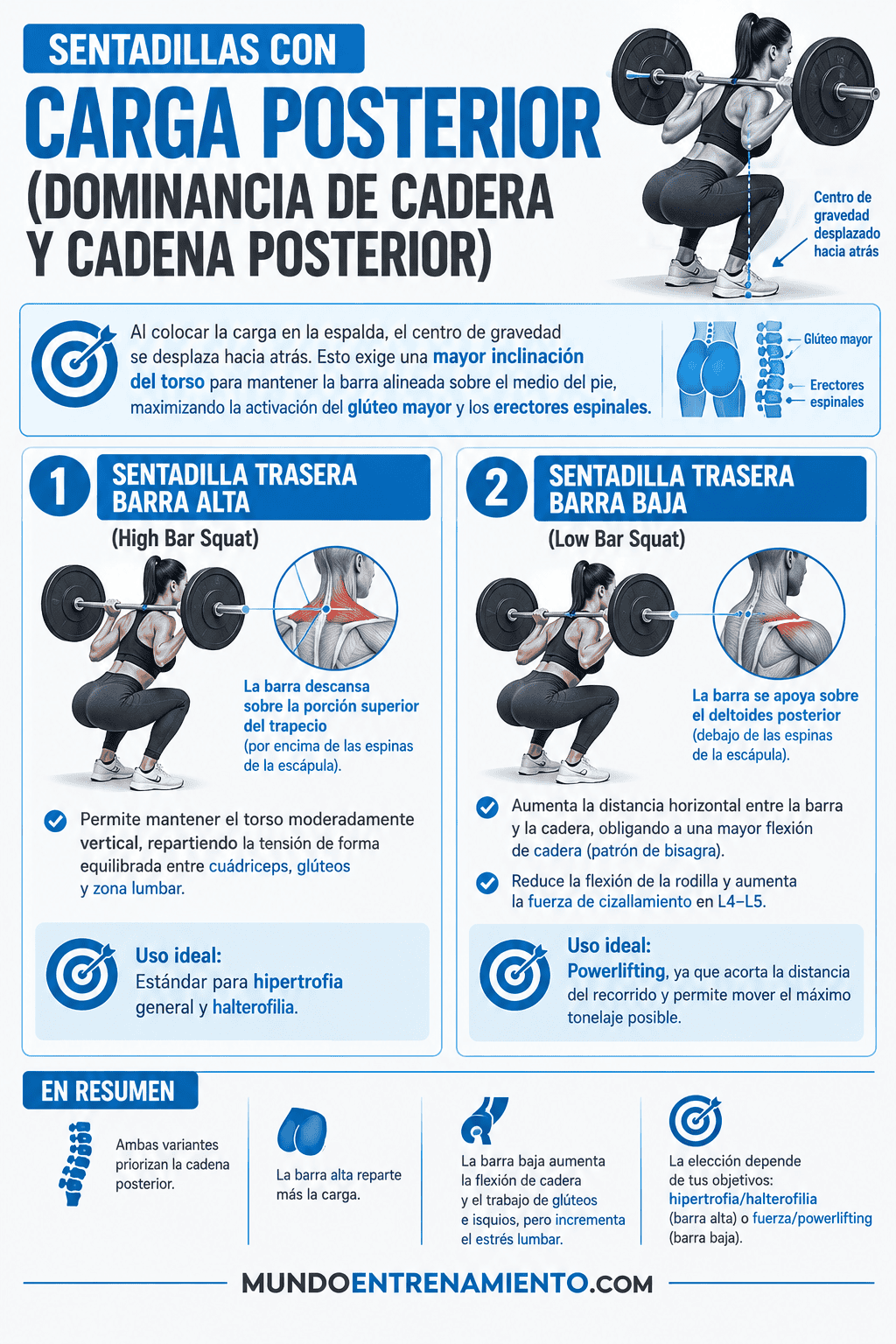 Tipos de sentadillas: guía de principiantes a avanzados Carga posterior sentadillas