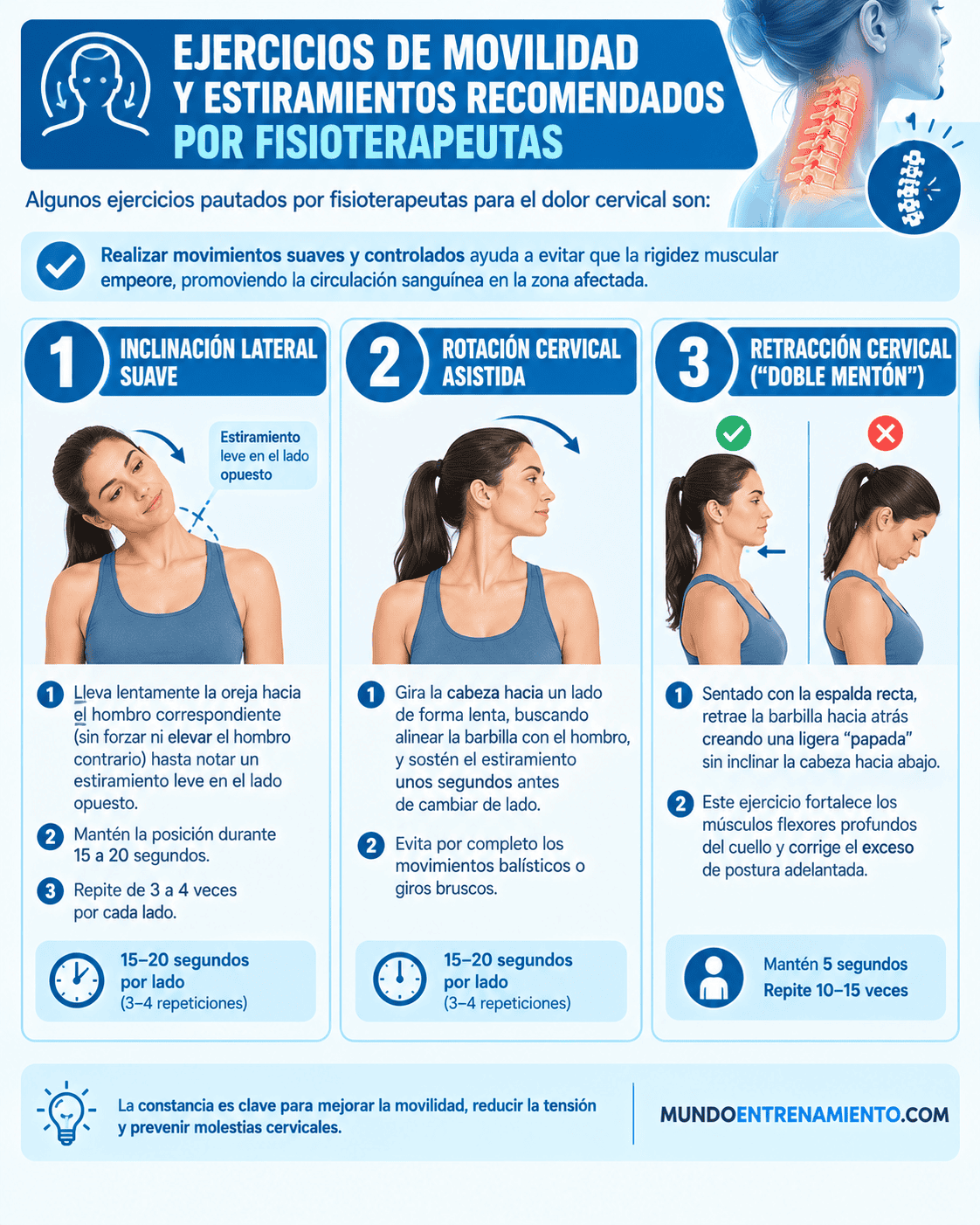 Dolor cervical: causas, alivio y cuándo preocuparte Ejercicios movilidad cervicales